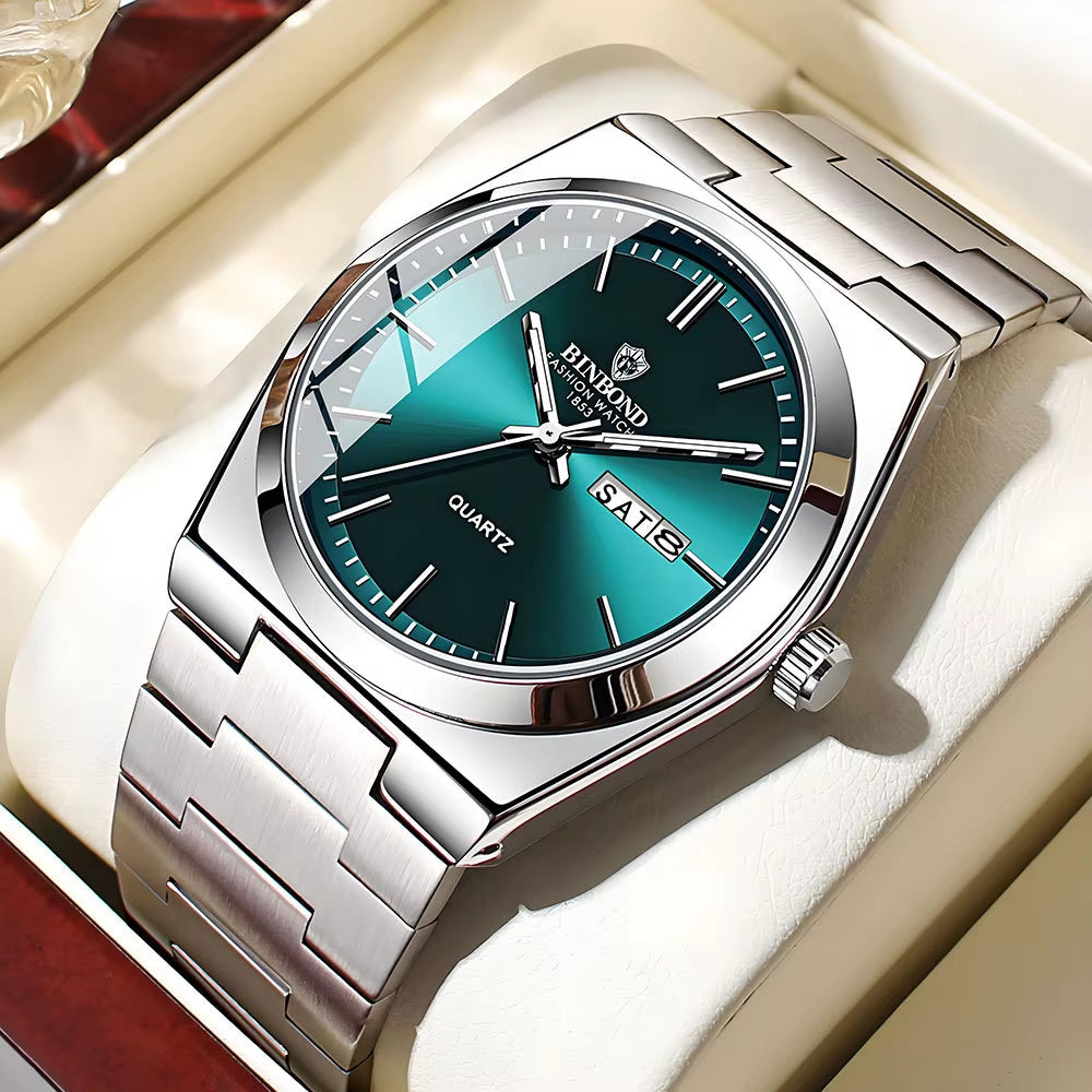 Genuine Men Watch Light Luxury Stainless Steel Double Calendar Waterproof Male Business Fashion Quartz Clock Watches