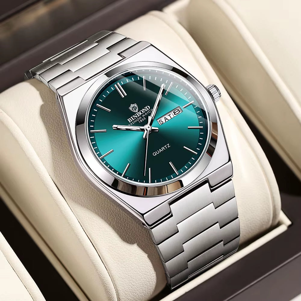 Genuine Men Watch Light Luxury Stainless Steel Double Calendar Waterproof Male Business Fashion Quartz Clock Watches