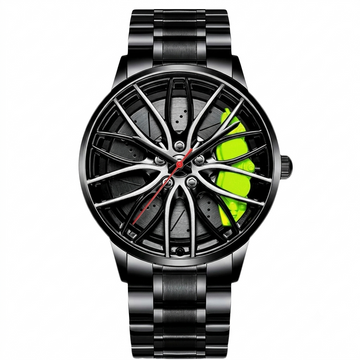 Fashion Watches for Men Wrist Watches Analogue Quartz Watch Car Wheel Hub Design Cool Waterproof with Stainless Steel Strap Green A