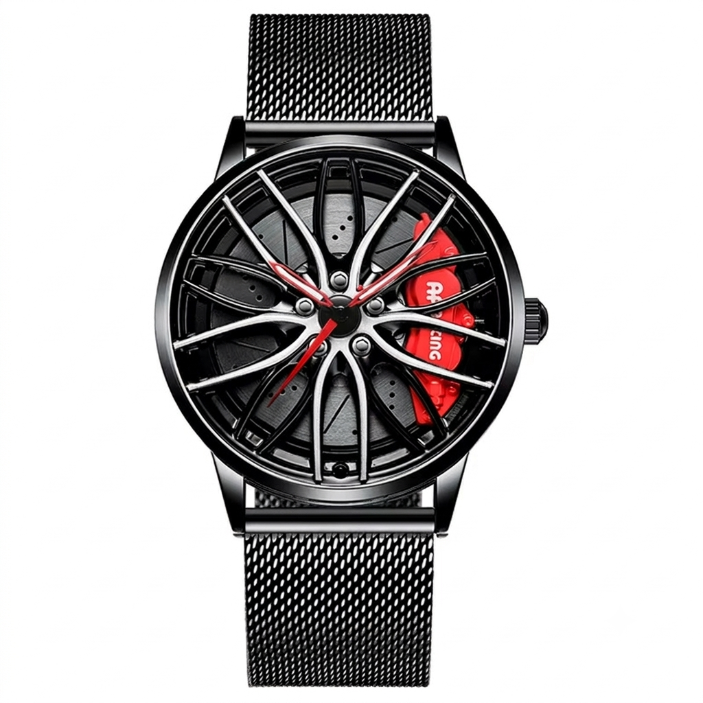 Car Wheel Watch, Stainless Steel Rim Watch With Japanese Quartz Movement, Waterproof Sports Wrist Watch, Racing Watch For Men/Car Enthusiast