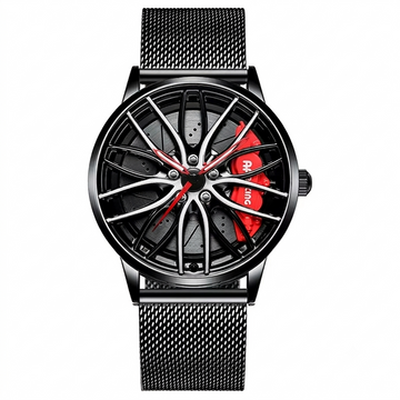 Car Wheel Watch, Stainless Steel Rim Watch With Japanese Quartz Movement, Waterproof Sports Wrist Watch, Racing Watch For Men/Car Enthusiast