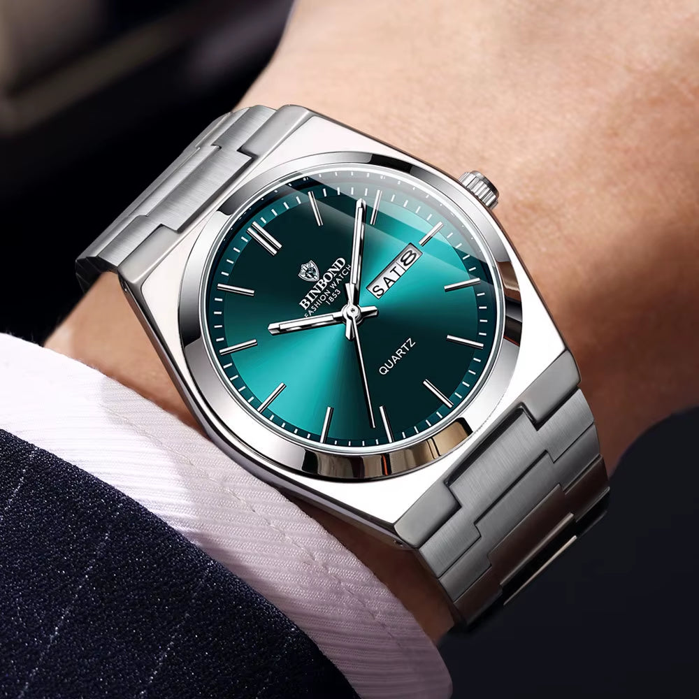 Genuine Men Watch Light Luxury Stainless Steel Double Calendar Waterproof Male Business Fashion Quartz Clock Watches