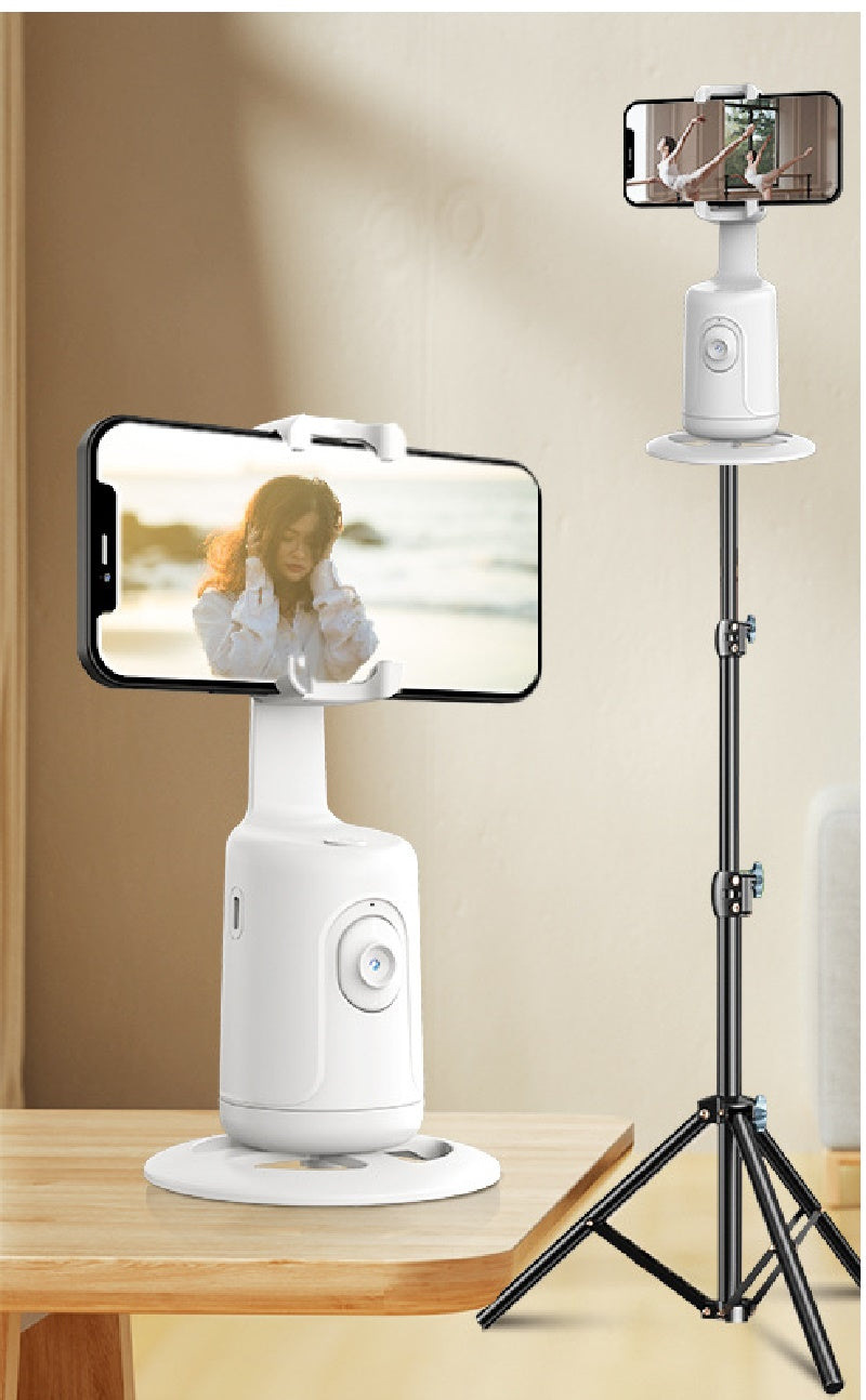 360° AI face tracking gimbal stabilizer holding smartphone for vlogging and live streaming