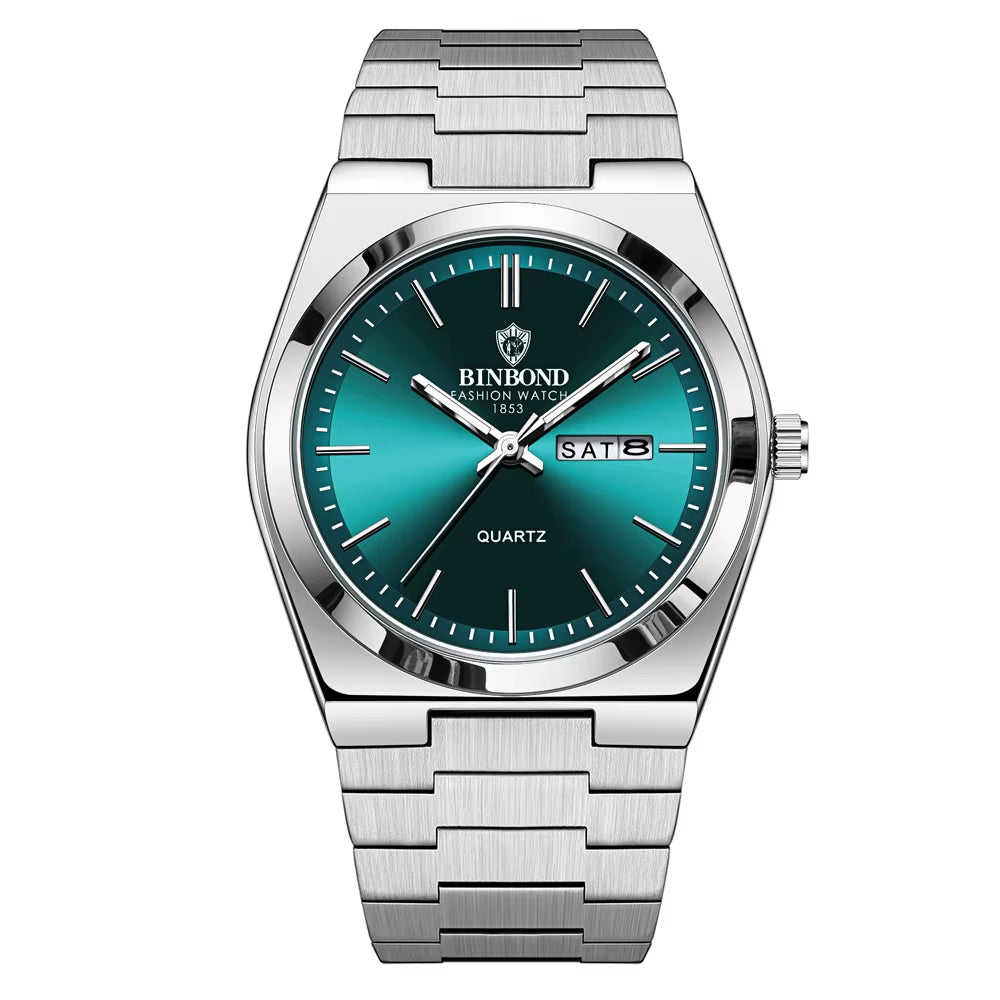Genuine Men Watch Light Luxury Stainless Steel Double Calendar Waterproof Male Business Fashion Quartz Clock Watches