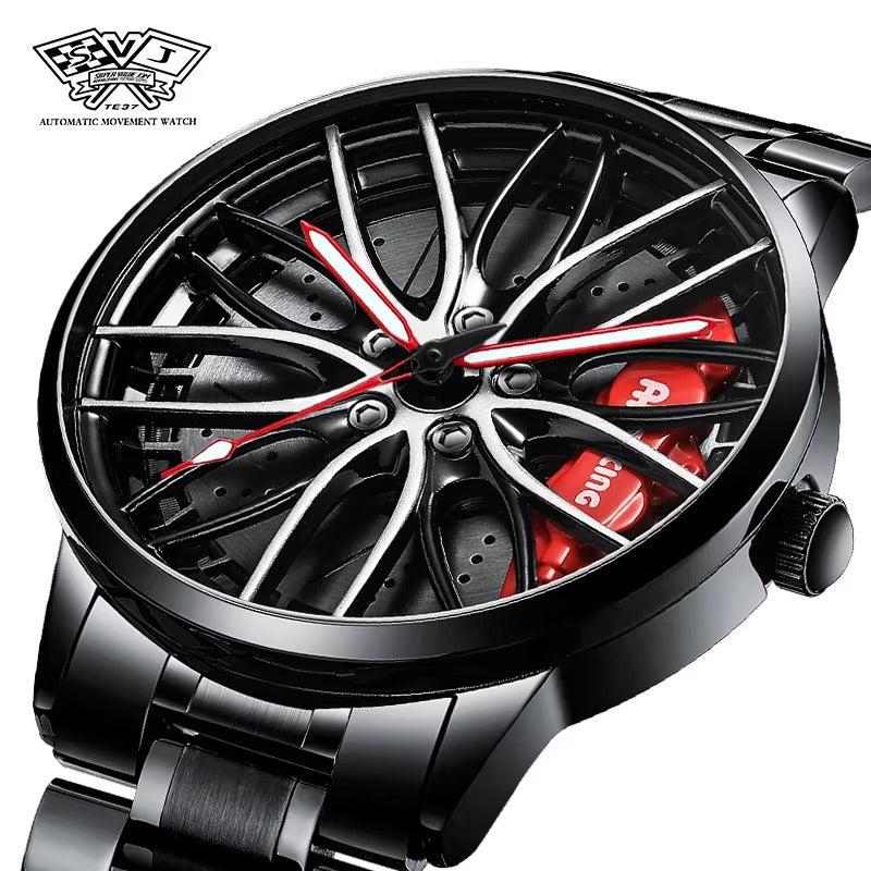 Car Wheel Watch, Stainless Steel Rim Watch With Japanese Quartz Movement, Waterproof Sports Wrist Watch, Racing Watch For Men/Car Enthusiast
